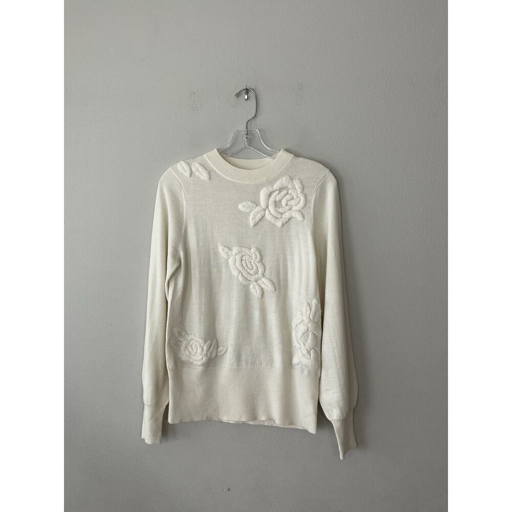Sundance Women’s Small Wool Blend Ivory Pullover Brigette‎ Sweater Floral READ